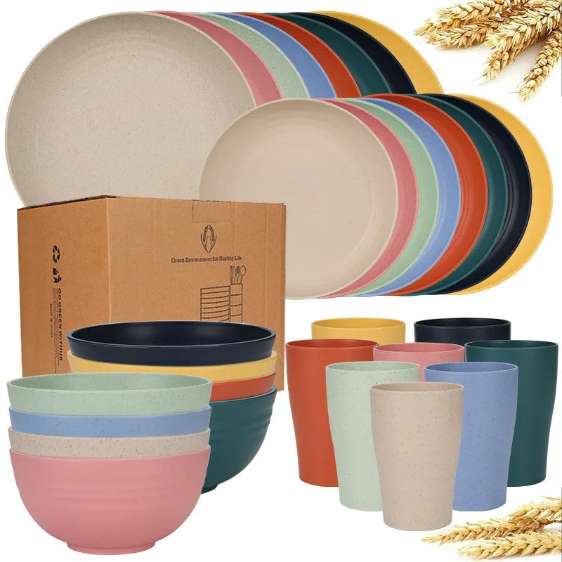 Biodegradable Dinnerware Set – Unbreakable Plates, Bowls & Cups | 16-Piece Lightweight Kitchen Set