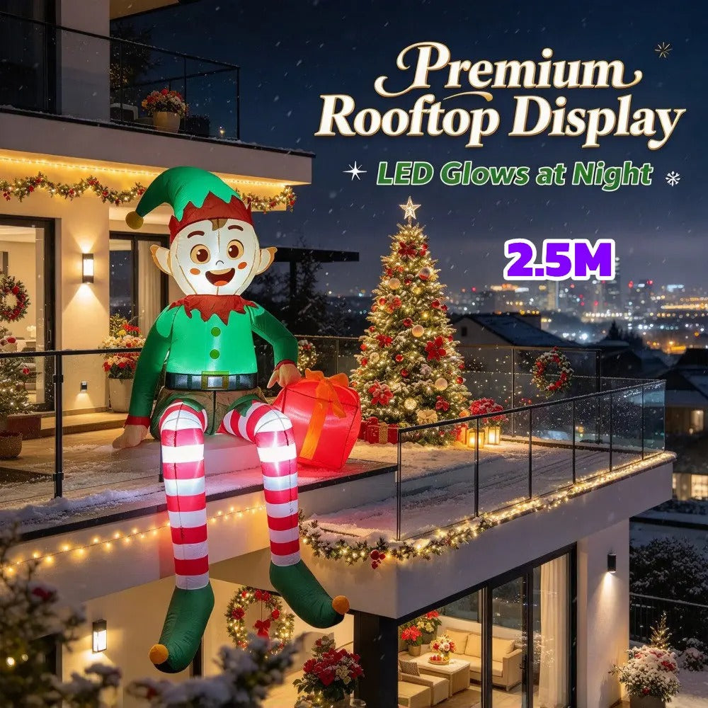 Christmas Inflatable Decoration  Suspended Elderly And Seated Elf  with Built-In LED Lights
