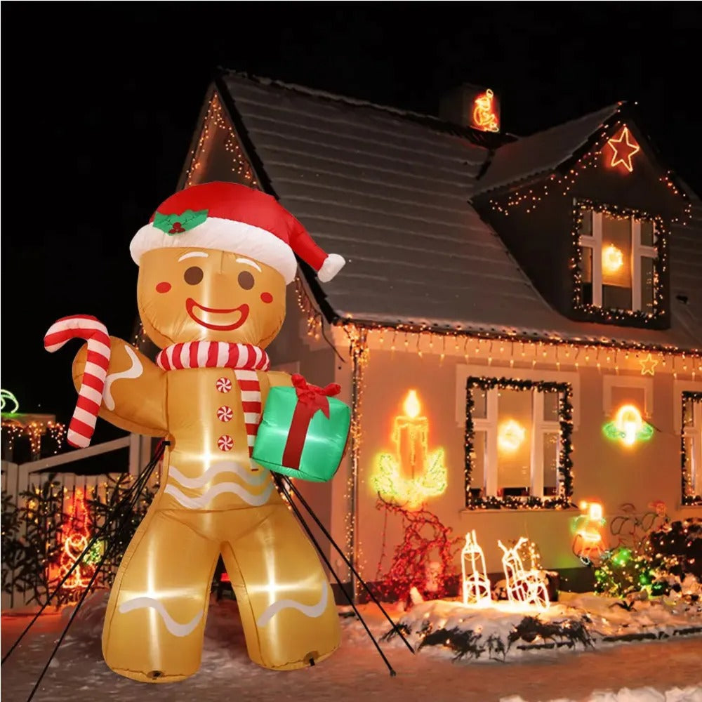 8FT Christmas Inflatable Gingerbread Man with Gift Pack – 2.4M Outdoor Garden Lawn Decoration