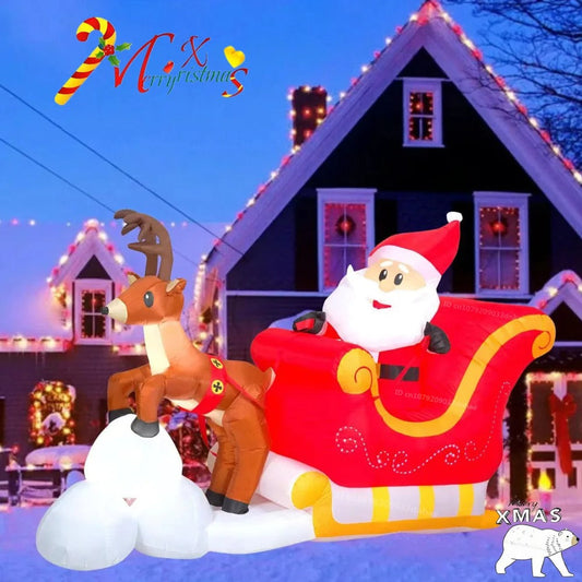 1.5M Christmas Inflatable Snowman & Deer Trailer Santa Claus Model – 5FT LED Lit Outdoor Garden Decoration