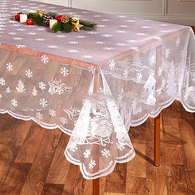 White Lace Macrame Tablecloth – Elegant Boho Crochet Table Cover for Dining, Weddings & Home Decor