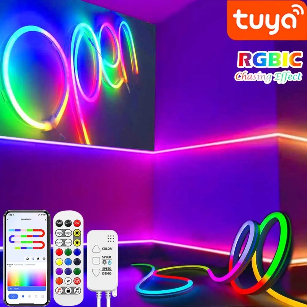 TUYA Neon LED Strip Lights – 5-24V 96LEDs/M Silicone Neon Rope Light with Music Sync & App Control