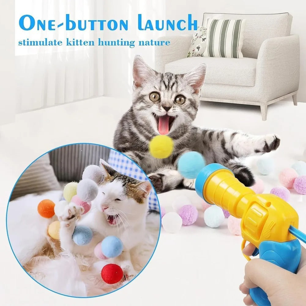 Plush Ball Shooting Gun Cat Toy – Interactive Indoor Cat Launcher Toy for Exercise & Play