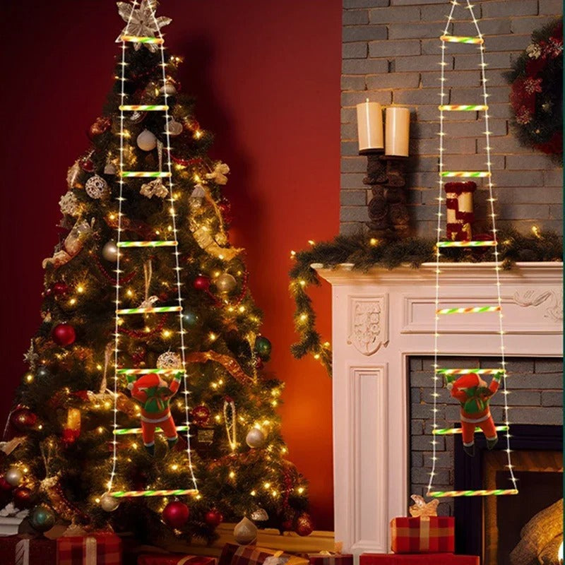 Santa Claus Climbing Ladder String Lights – USB Powered 8 Mode LED Lamp for Christmas Window & Wall Decor