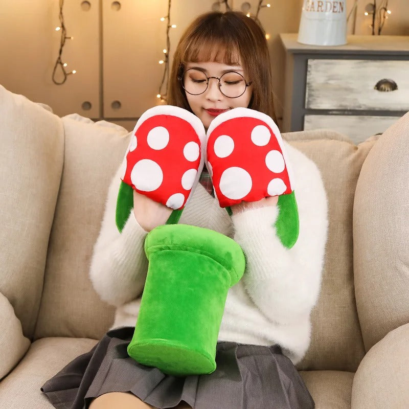 Super Mario Piranha Plant Mushroom Slippers - Plush Gaming Slippers for Kids & Adults