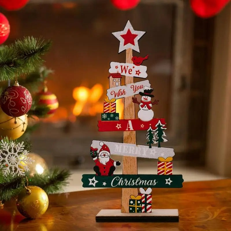 Desktop Christmas Tree & Santa Claus DIY Wooden Decoration – Festive Desk Ornament & Craft Kit