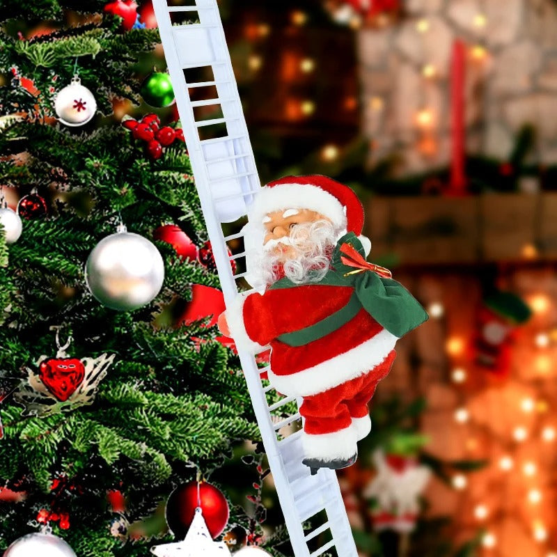 Santa Claus Climbing Ladder Doll with Music – Christmas Tree Ornament & Festive Decoration