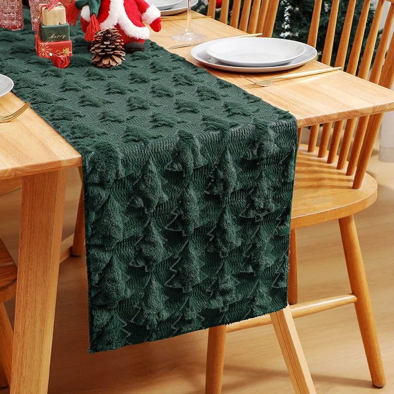 3D Green Christmas Tree Sequin Table Runner, Holiday Decor