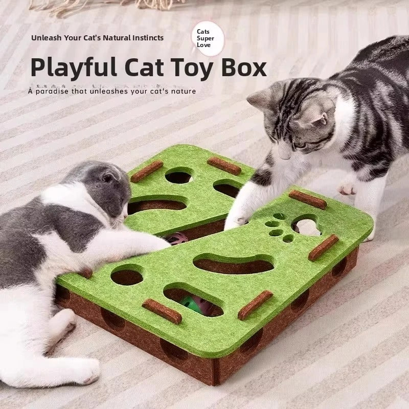 Cat Puzzle Toy Felt Box – Interactive Exercise & Hunting Toy with Ball for Indoor Cats