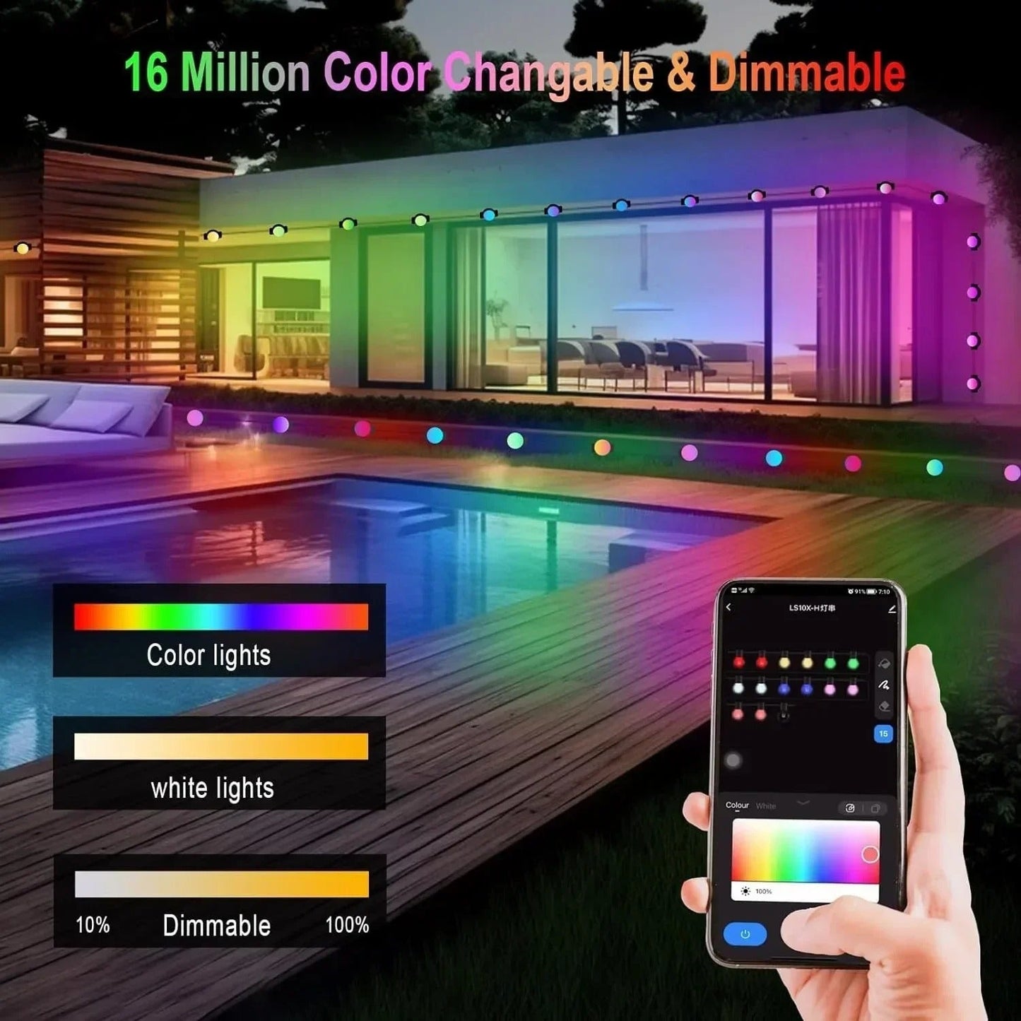 RGB Eave LED String Lights – Waterproof Outdoor Courtyard Wall & Step Lighting Decoration