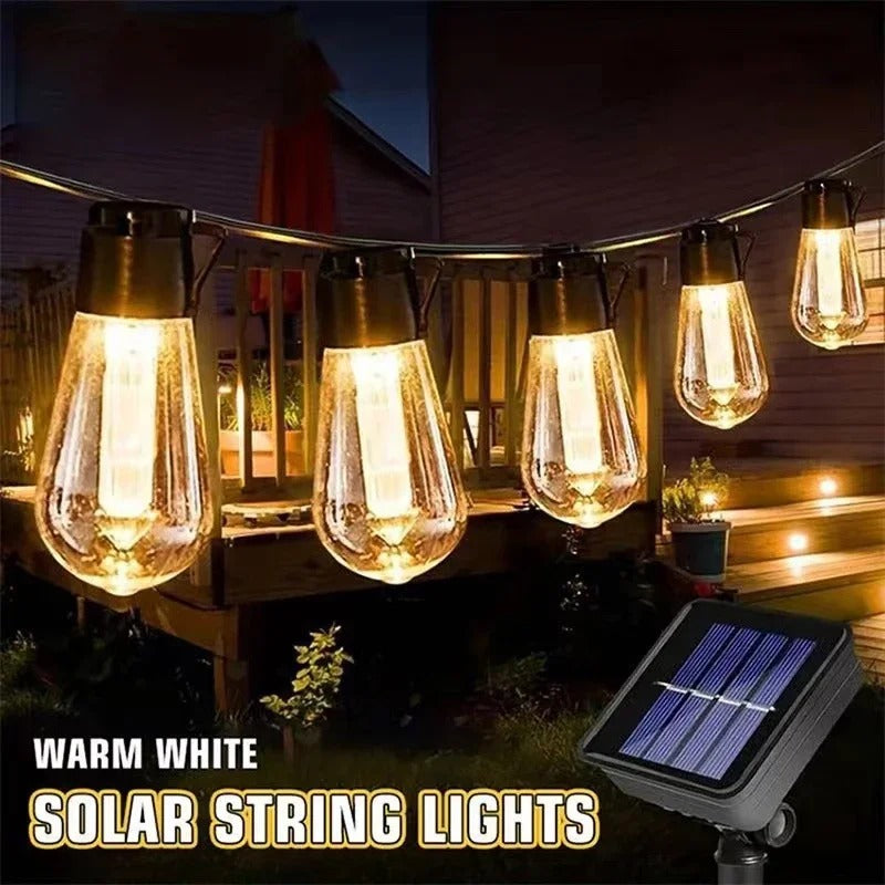 Solar String Lights, S14 Edison Bulb Warm White Garland