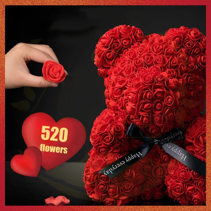 Valentine Gift Rose Bear – Artificial Flower Teddy Bear Decoration