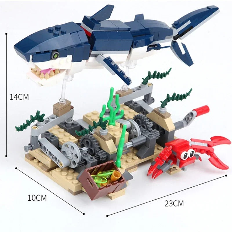 3-in-1 Mechanical Swimming Shark Building Blocks – Creative Marine Animal Construction Set