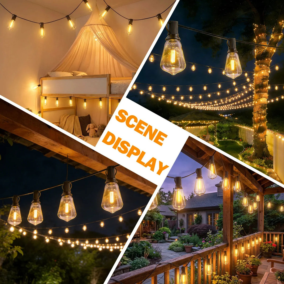 ST38 LED Outdoor String Lights with Remote Control – Dimmable Patio & Garden Lights