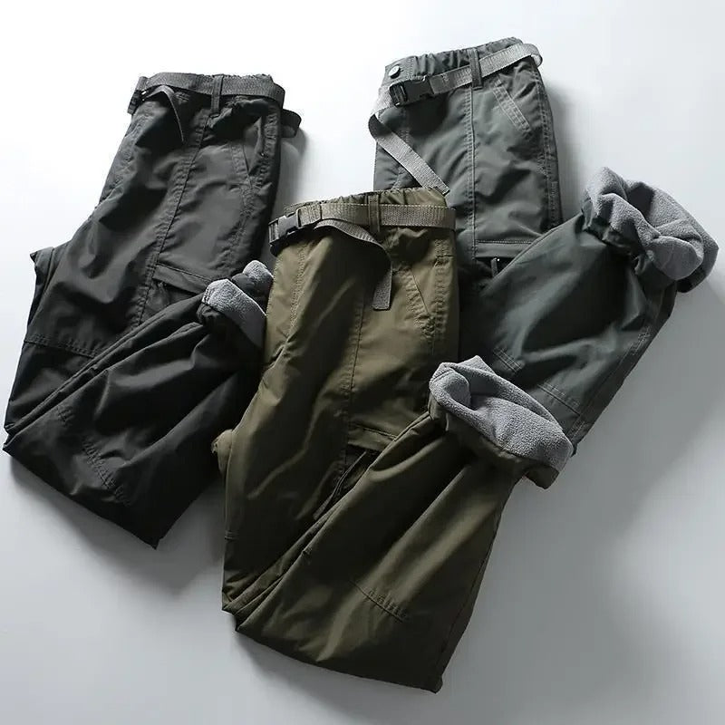 Men’s Thick Waterproof Fleece Cargo Pants – Warm Winter Outdoor Trousers with Multi-Pockets