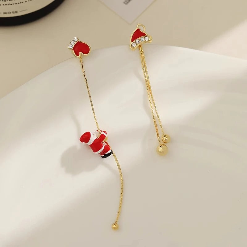 Asymmetric Snowflake Christmas Boot & Hat Drop Earrings – Festive Statement Jewellery for the Holiday Season