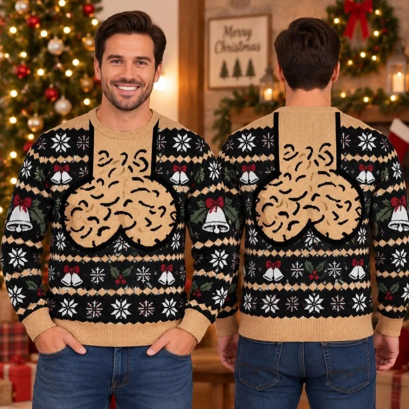 Men’s Funny Christmas Sweater – Red Festive Novelty Design