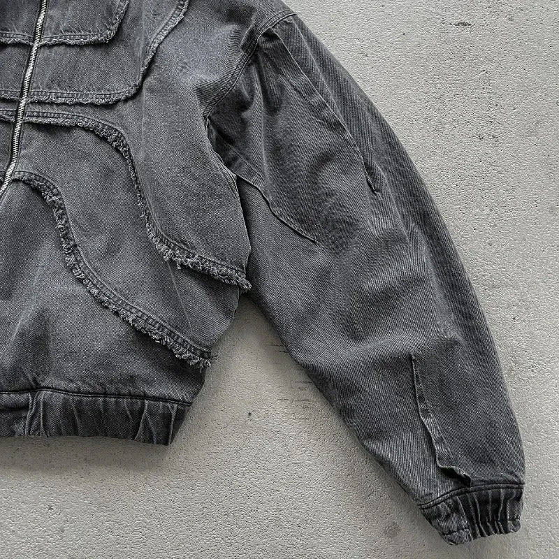 Y2K Gothic Denim Jacket - Oversized Vintage Streetwear Hoodie