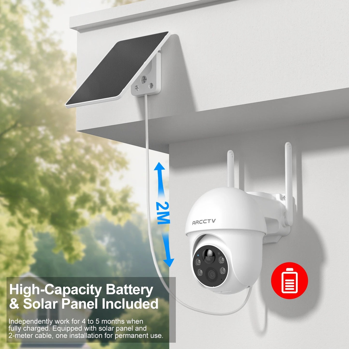 ARCCTV 2K Solar WiFi PTZ Security Camera – Color Night Vision & Two-Way Audio