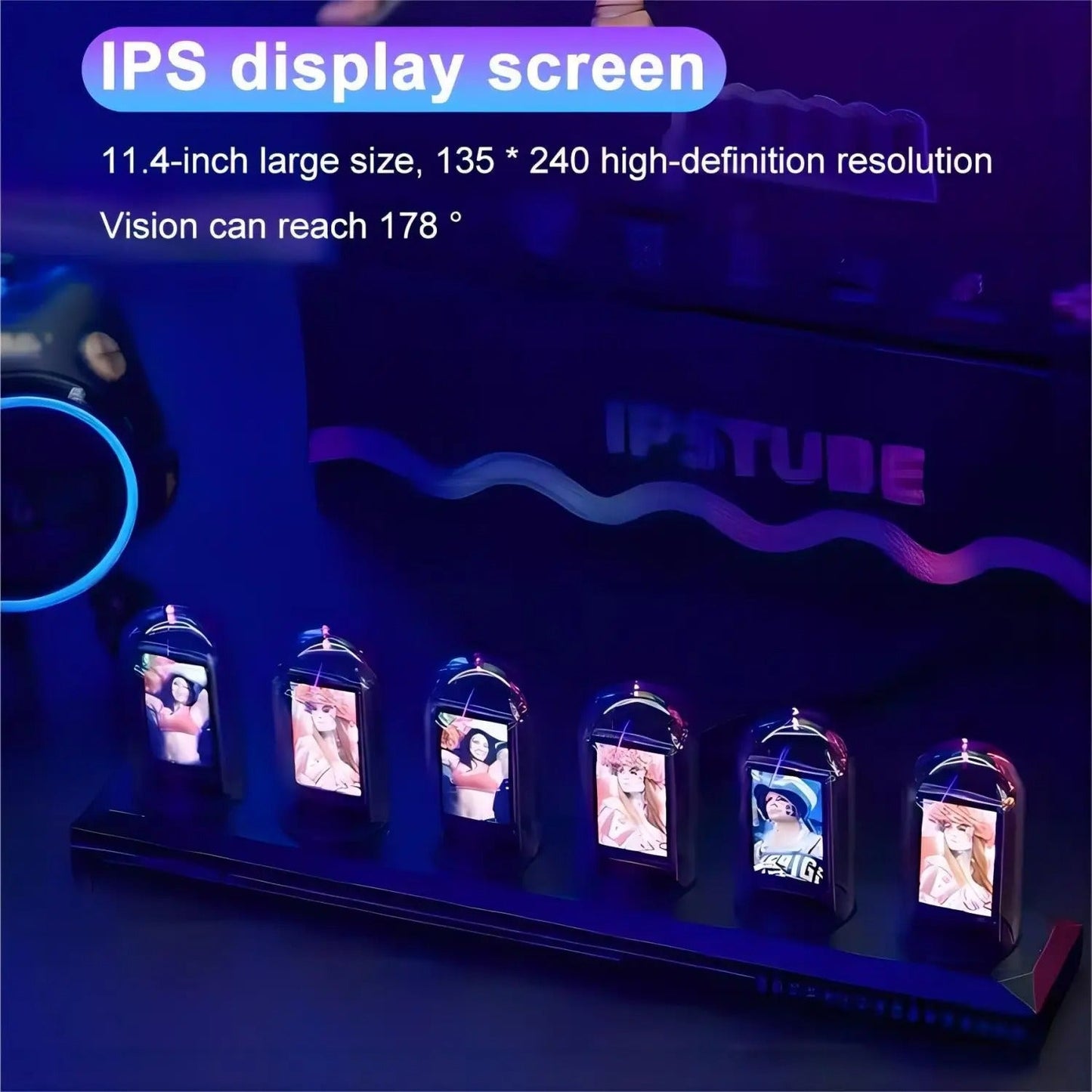 RGB Nixie Tube Clock – LED Glow IPS Colour Screen Retro Digital Desk Clock for Home & Office Decor