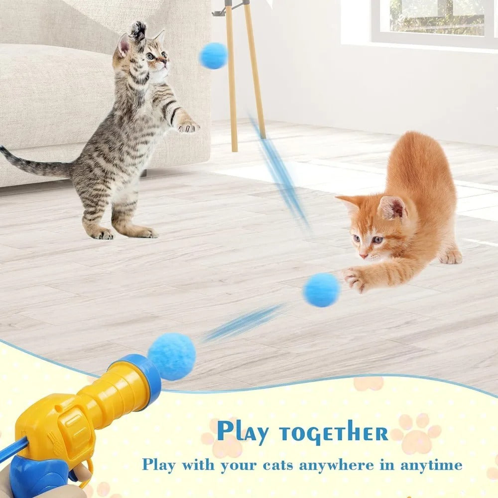 Plush Ball Shooting Gun Cat Toy – Interactive Indoor Cat Launcher Toy for Exercise & Play