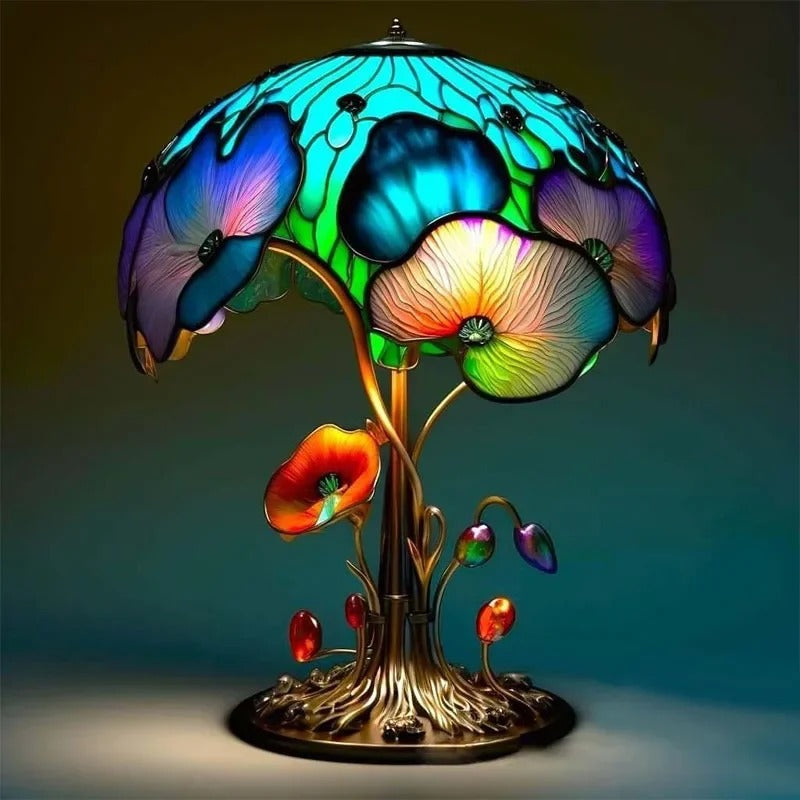 Fairy Mushroom Garden Stained Glass Lamp – Handmade Night Light