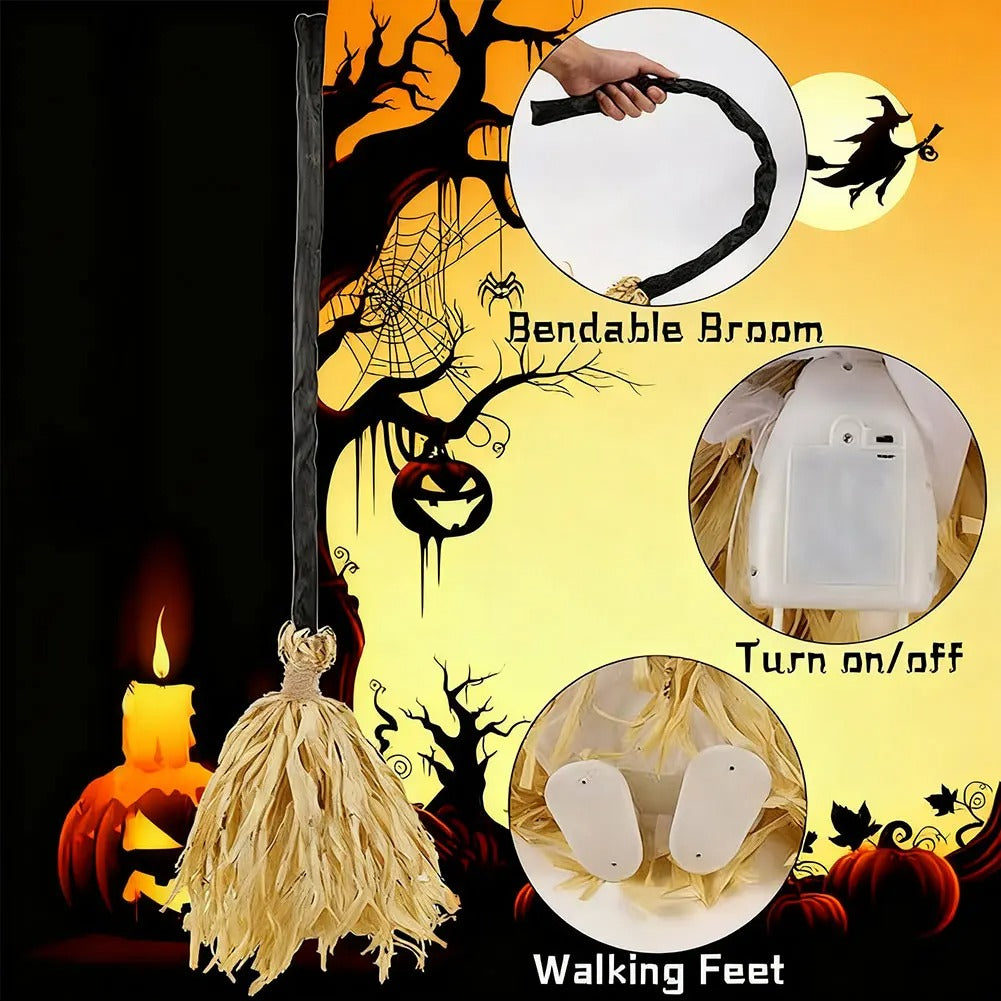 Floating Witch's Brooms – Animated Halloween Broomstick with Lights & Spooky Sounds