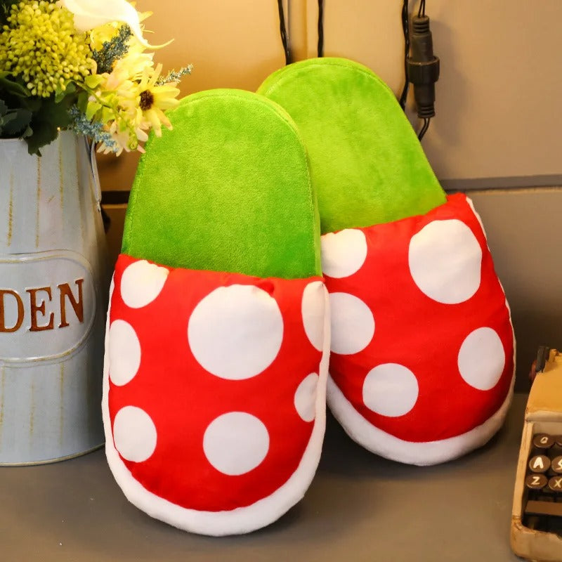 Super Mario Piranha Plant Mushroom Slippers - Plush Gaming Slippers for Kids & Adults