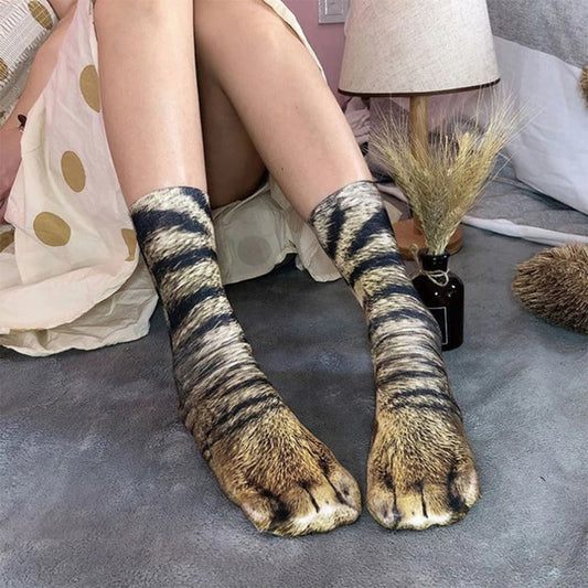 Animal Paw Socks – Cute Novelty Fluffy Paw Print Socks for Women & Kids