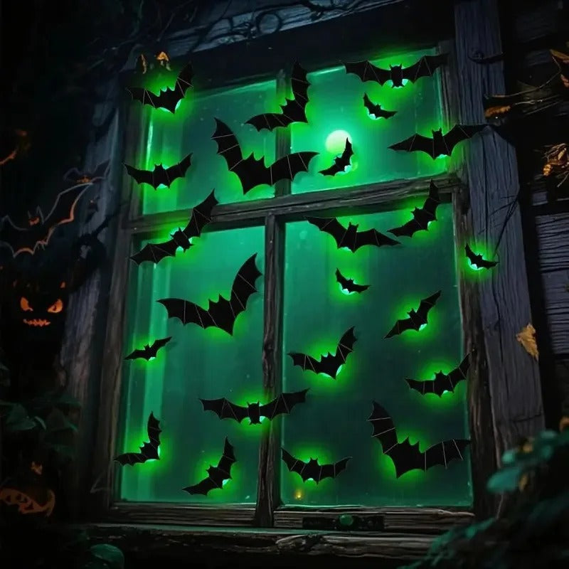 Halloween 3D Lighted Bats – Purple & Green LED Window & Wall Stickers