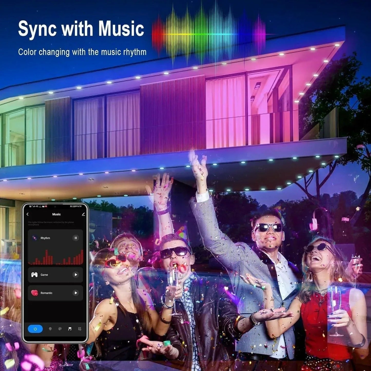 RGB Eave LED String Lights – Waterproof Outdoor Courtyard Wall & Step Lighting Decoration