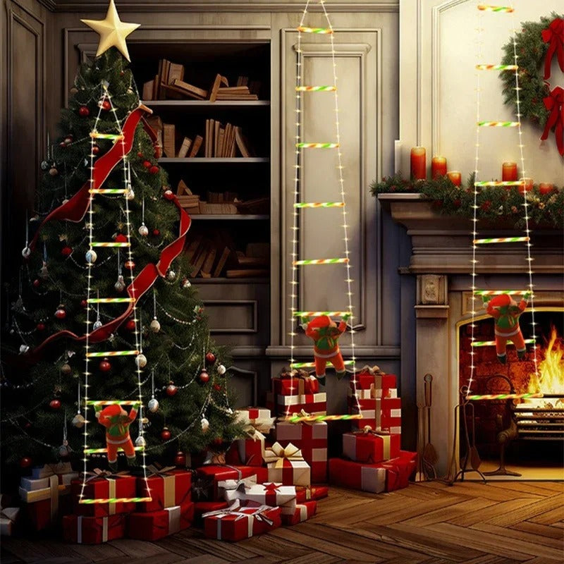 Santa Claus Climbing Ladder String Lights – USB Powered 8 Mode LED Lamp for Christmas Window & Wall Decor