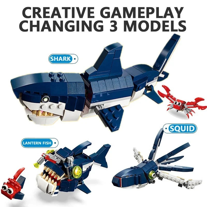 3-in-1 Mechanical Swimming Shark Building Blocks – Creative Marine Animal Construction Set