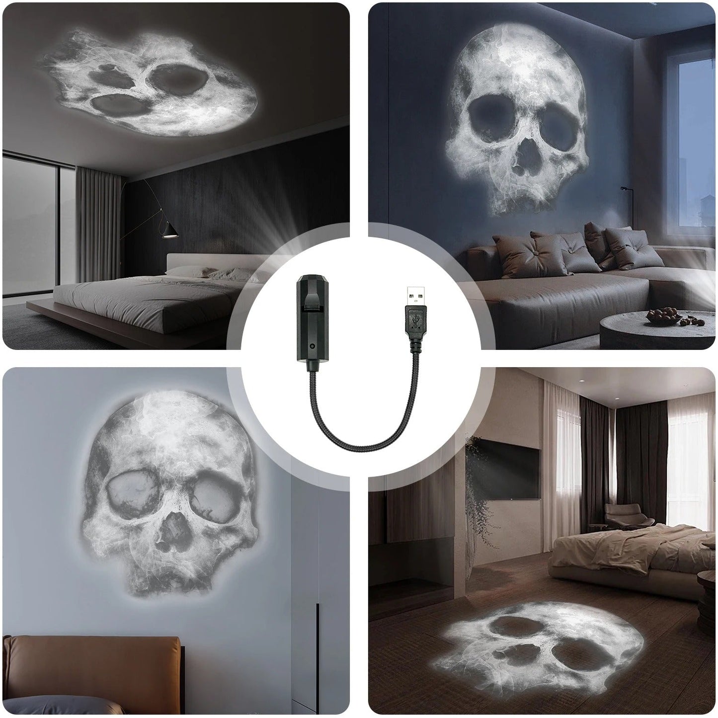 Skull Projection Lamp | USB LED Night Light for Gothic Home Decor