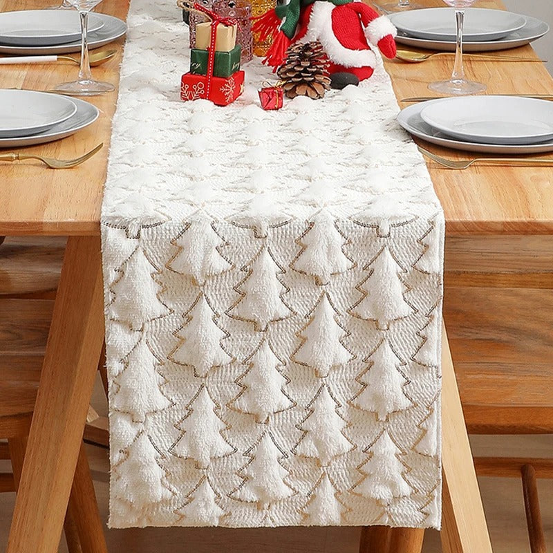 3D Green Christmas Tree Sequin Table Runner, Holiday Decor