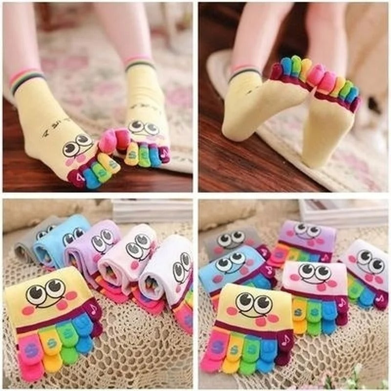 Five-Toe Crew Socks – Funny Short Cartoon Smiley Finger Show Socks