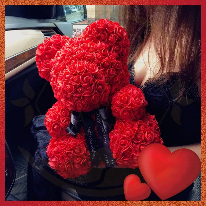 Valentine Gift Rose Bear – Artificial Flower Teddy Bear Decoration