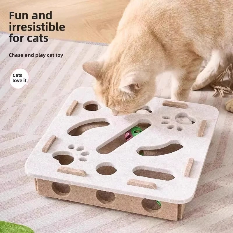 Cat Puzzle Toy Felt Box – Interactive Exercise & Hunting Toy with Ball for Indoor Cats
