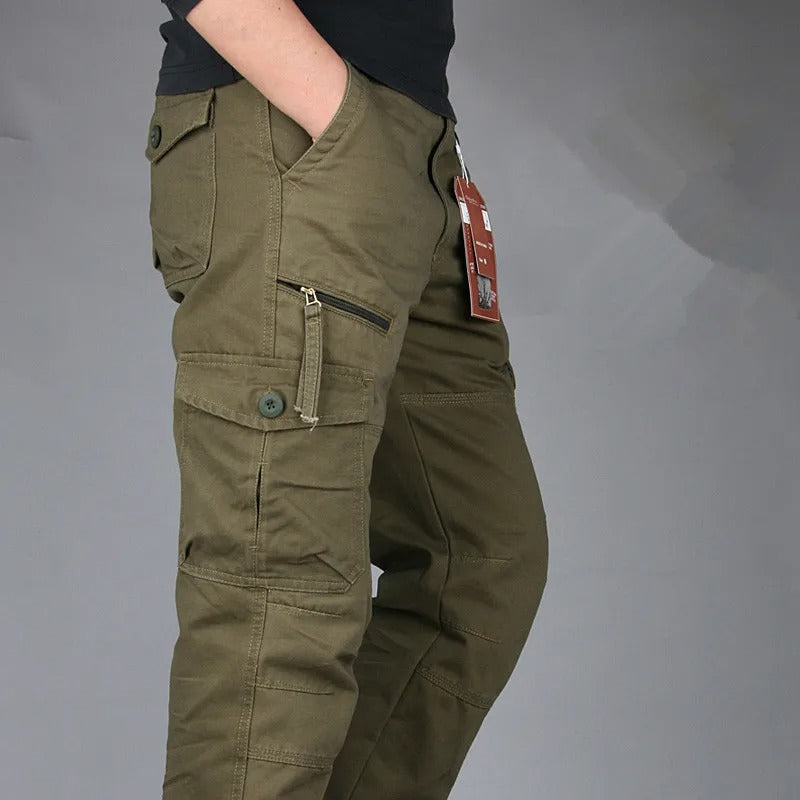 Men’s Cotton Cargo Trousers – Loose Straight Leg Multi-Pocket Work Pants for Spring & Summer