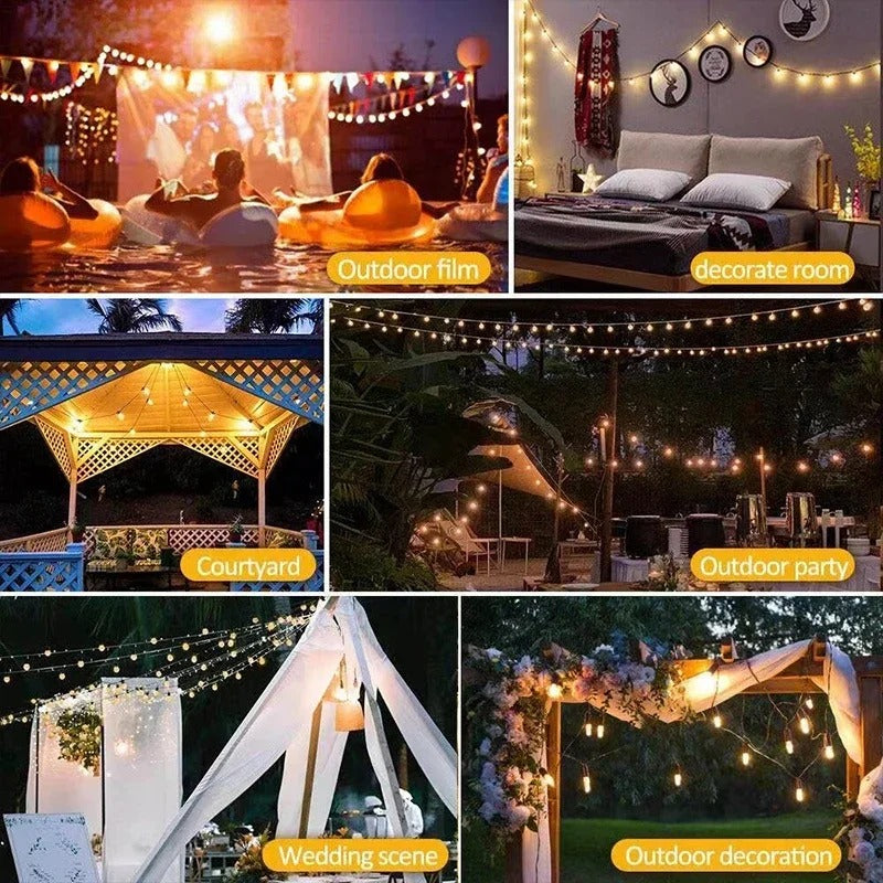Solar String Lights, S14 Edison Bulb Warm White Garland