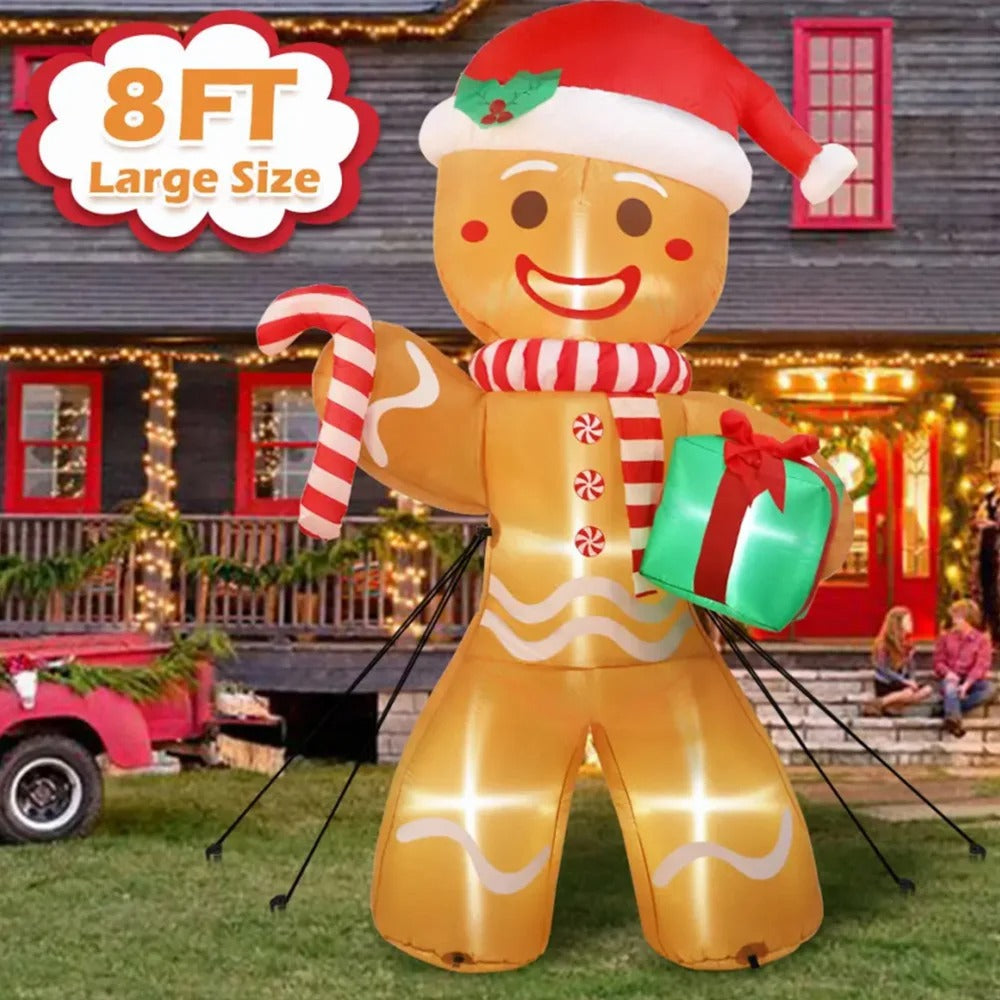8FT Christmas Inflatable Gingerbread Man with Gift Pack – 2.4M Outdoor Garden Lawn Decoration