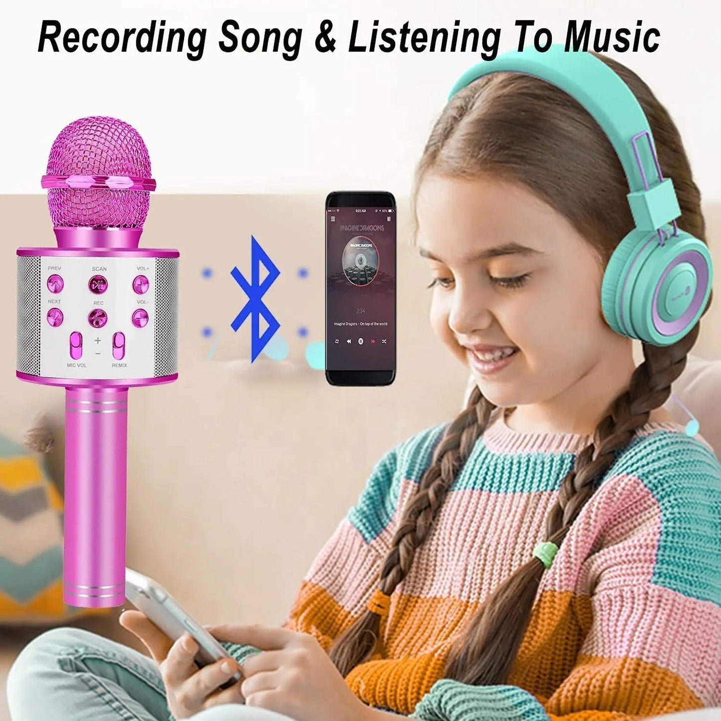 ZK20 Kids Karaoke Microphone – 5-in-1 Wireless Mic with LED Lights for Singing & Fun