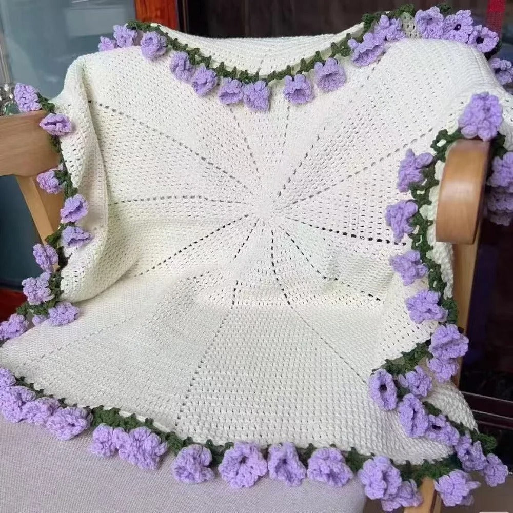 DIY Crocheted Flower Bouquet Blanket Kit – Handmade 100% Cotton Crochet Material Package