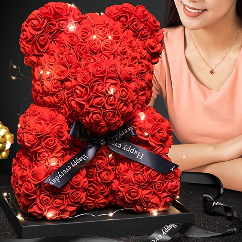 Valentine Gift Rose Bear – Artificial Flower Teddy Bear Decoration