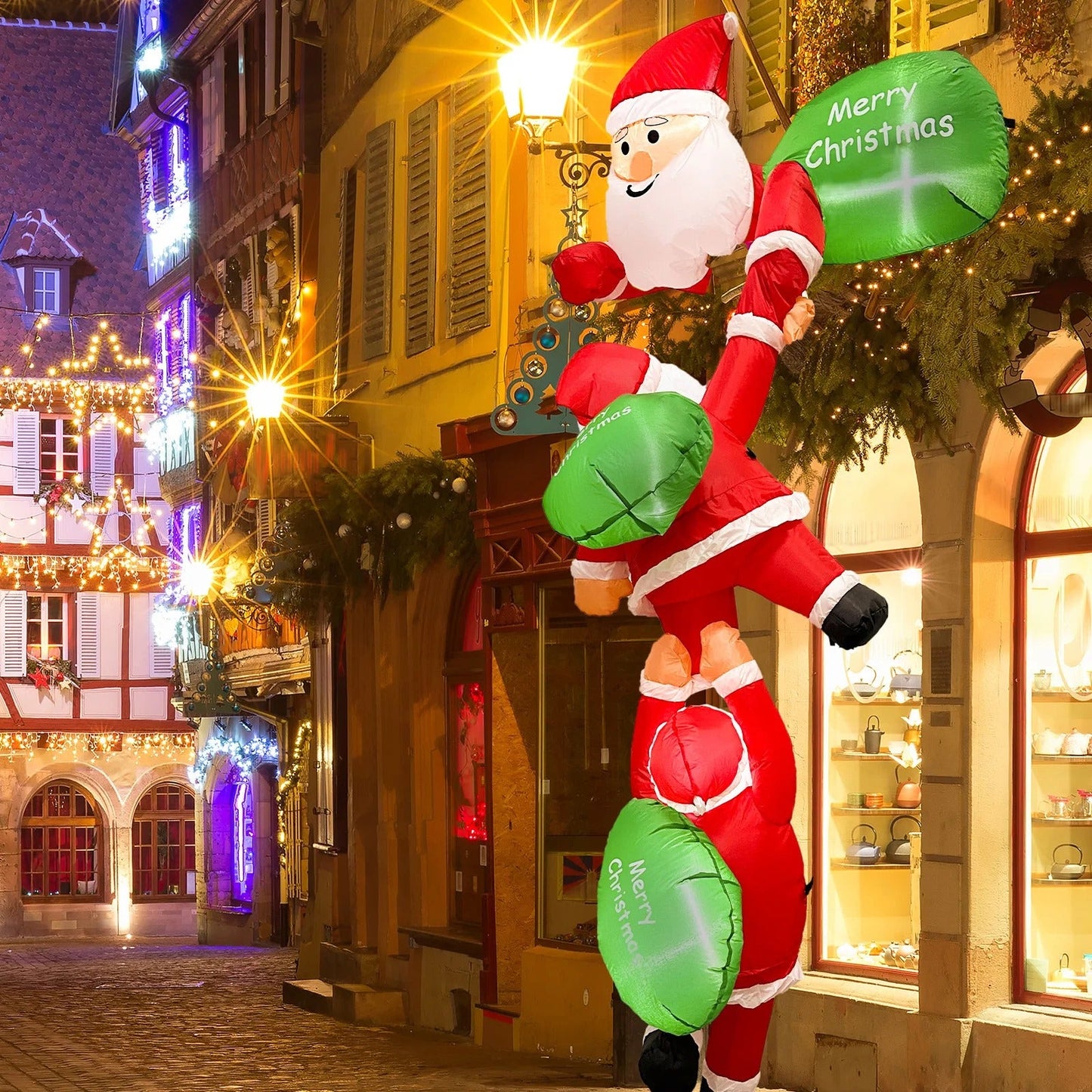 8FT Christmas Climbing Santa Inflatable – Giant Blow Up Outdoor Decoration with Built-in LED Lights