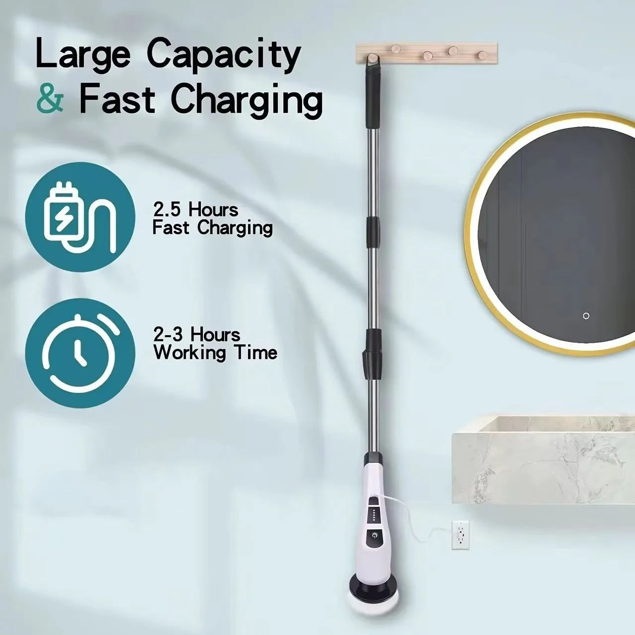 Electric Cleaning Brush – 9-in-1 Rotating Head | Bathroom, Floor & Shower Cleaner
