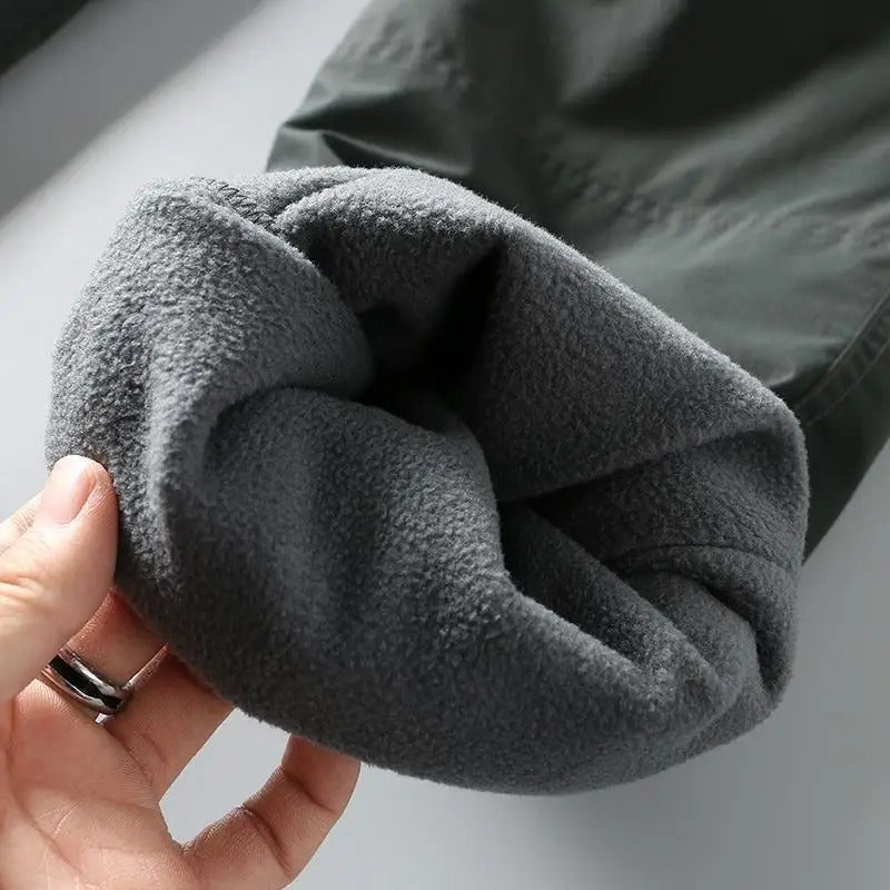 Men’s Thick Waterproof Fleece Cargo Pants – Warm Winter Outdoor Trousers with Multi-Pockets