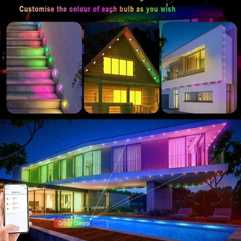 RGB Eave LED String Lights – Waterproof Outdoor Courtyard Wall & Step Lighting Decoration