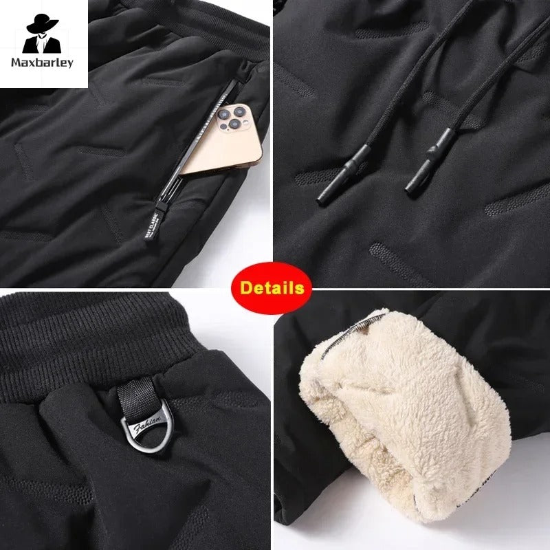 Men’s Casual Waterproof Jacket – Thickened Wool-Lined Warm Coat with Zipper Pockets