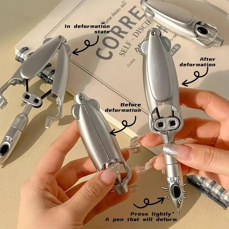 Transforming Folding Ballpoint Pen 0.5mm - Unique Squid Design Black Gel Pen for Students & Office